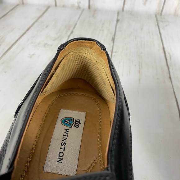 Winston Mens Dress Shoes Size 9 Slip On Oxford Loafers Black Synthetic Leather - Picture 8 of 10